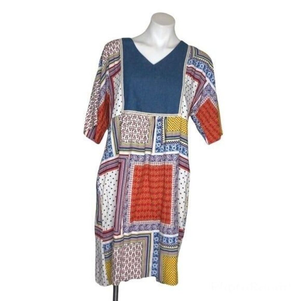 The VERMONT COUNTRY STORE Patchwork Print Rayon Popover Dress Size Medium